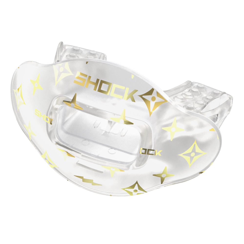Shock Doctor Clear Gold Lux Max AirFlow Football Mouthguard - Front Angle View