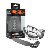 Shock Doctor Black Fang Max AirFlow Football Mouthguard & Lip Guard - Front View Shown with Tether and Packaging