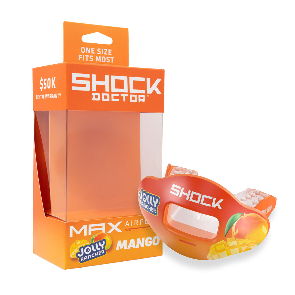Shock Doctor Jolly Rancher Max AirFlow Football Mouthguard Packaging (Mango Flavor) - One Size Fits Most | $50K Dental Warranty