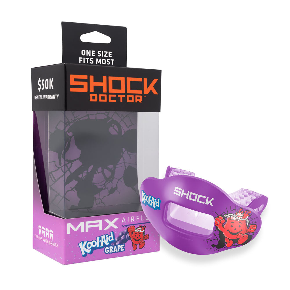 Shock Doctor Kool-Aid Max AirFlow Football Mouthguard Packaging (Grape Flavor) - One Size Fits Most | $50K Dental Warranty