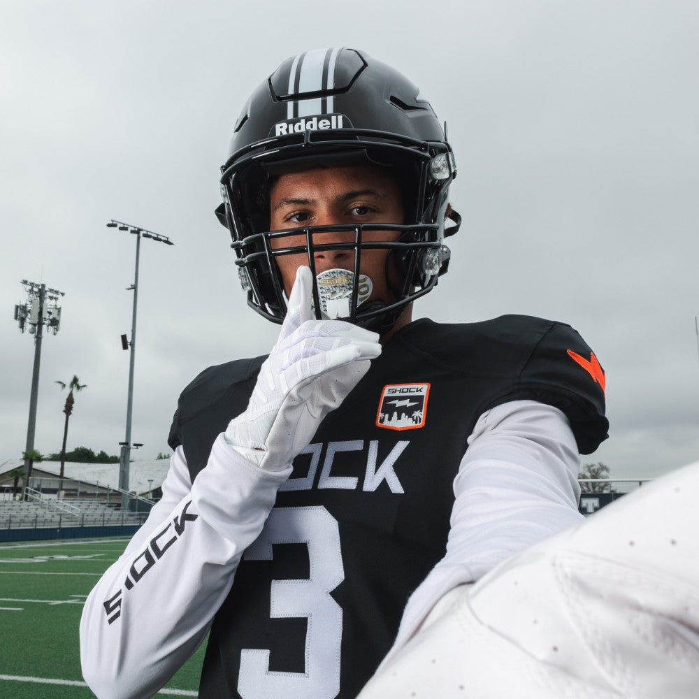 Tackle Football Athlete Wearing Shock Doctor Bolt Money Band Chain Lip Guard