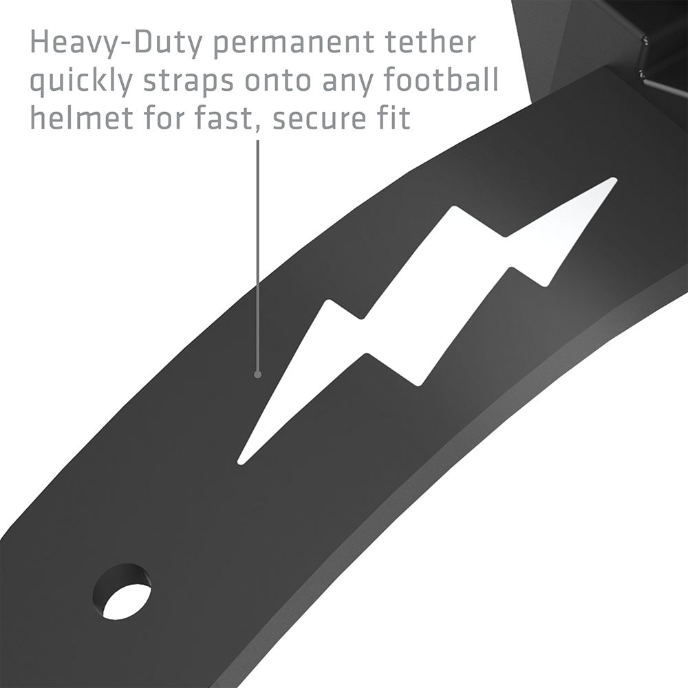 Shock Doctor Thunder Bolt Lip Guard - Black - Heavy-Duty permanent tether quickly straps onto any football helmet for fast, secure fit.