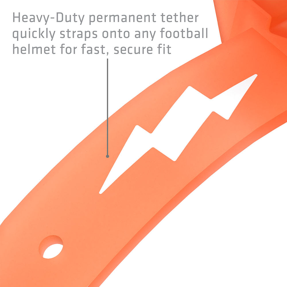 Shock Doctor Thunder Bolt Lip Guard - Orange - Heavy-Duty permanent tether quickly straps onto any football helmet for fast, secure fit.