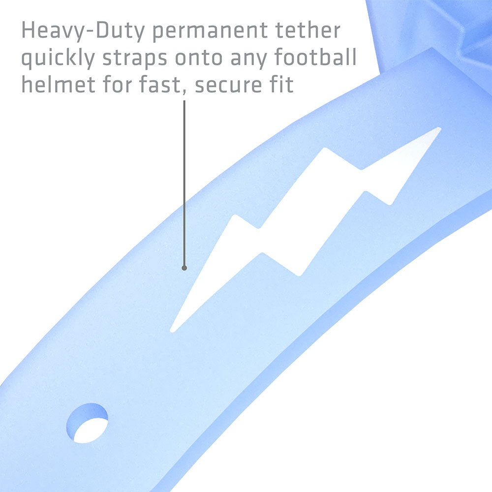 Shock Doctor Thunder Bolt Lip Guard - Columbia Blue- Heavy-Duty permanent tether quickly straps onto any football helmet for fast, secure fit.