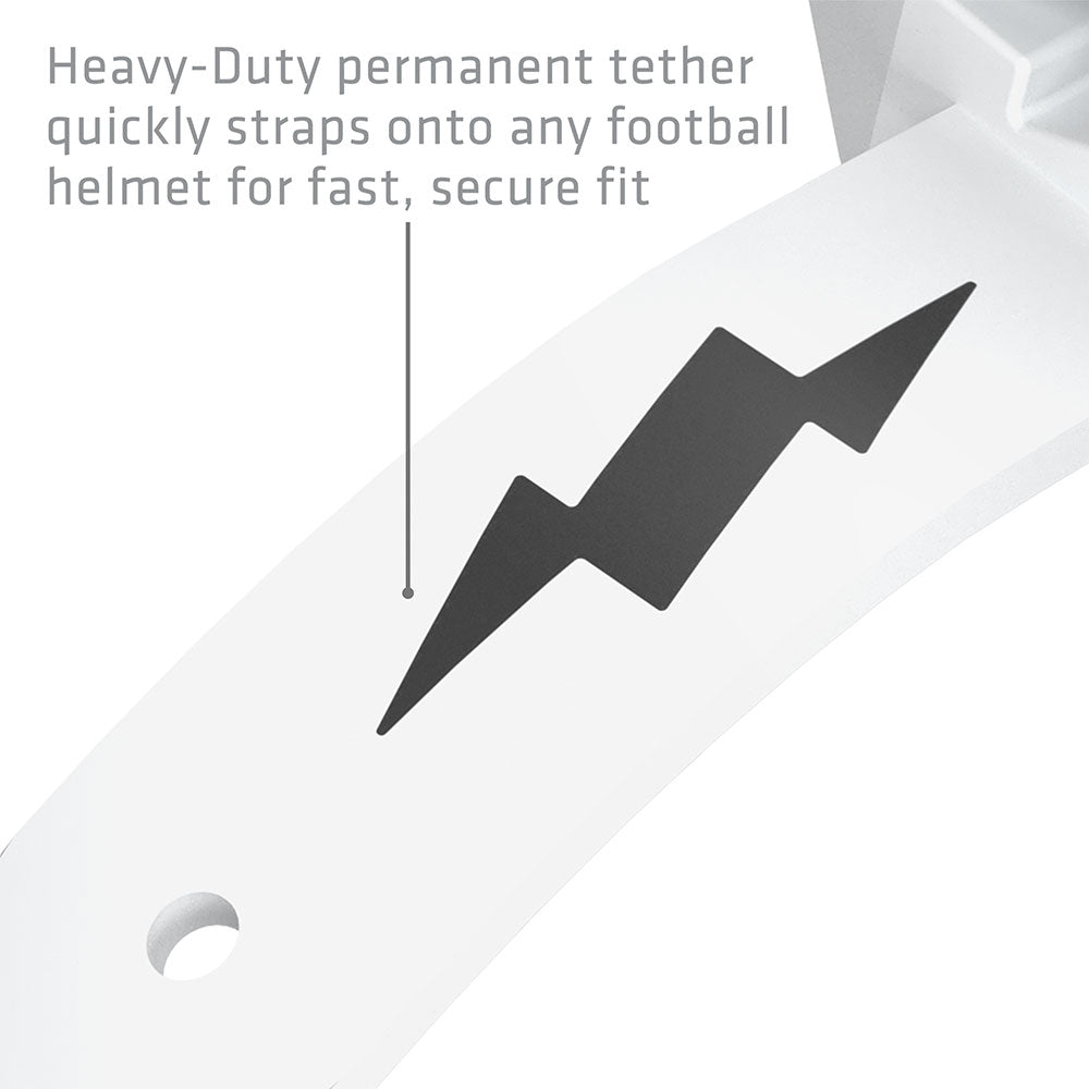 Shock Doctor Thunder Bolt Lip Guard - White - Heavy-Duty permanent tether quickly straps onto any football helmet for fast, secure fit.
