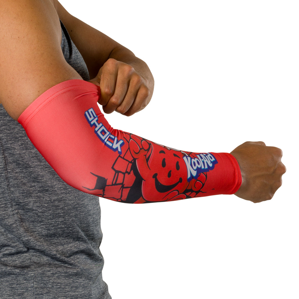 Shock Doctor Kool-Aid Cherry Compression Arm Sleeve - Side View on Athlete