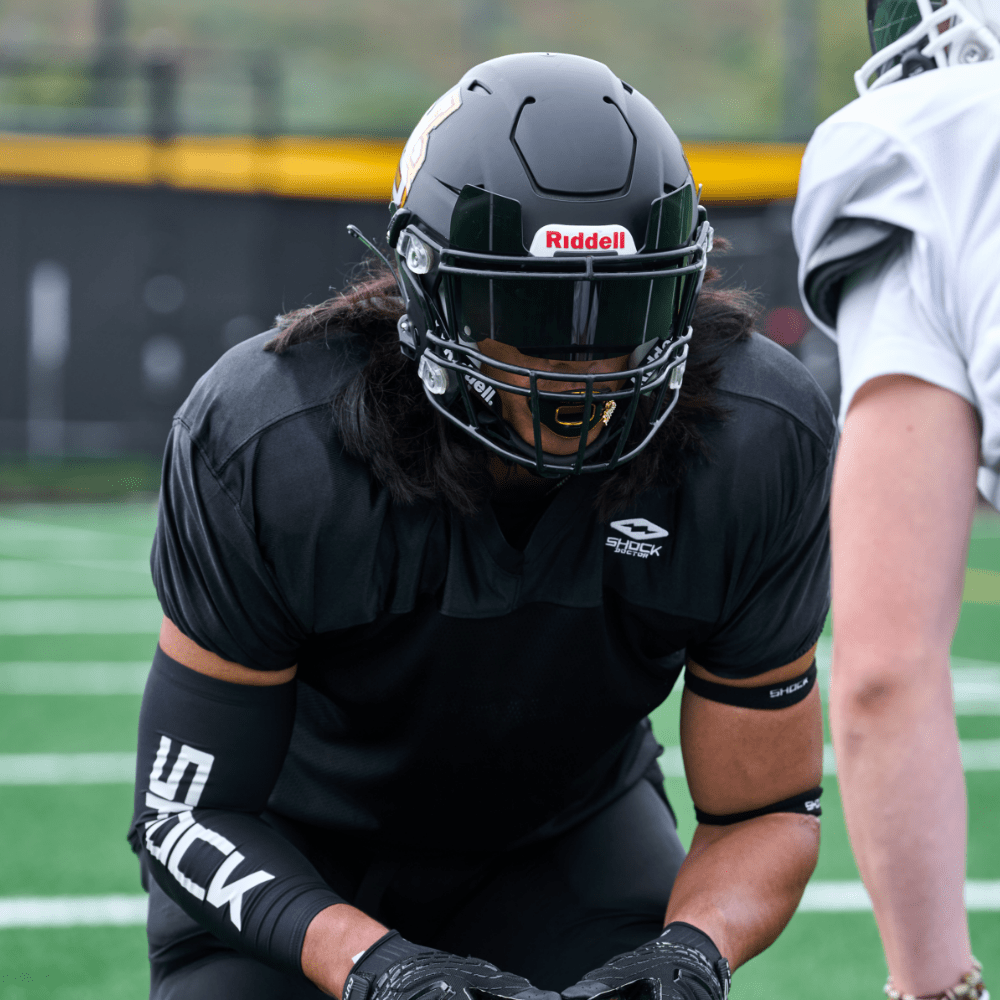 Tackle Football Athlete Wearing Shock Doctor Showtime Black Practice Jersey in Scrimmage