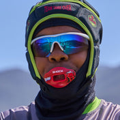 Youth 7v7 Football Player Wearing Shock Doctor Kool Aid Max AirFlow Football Mouthguard (Cherry Flavor)