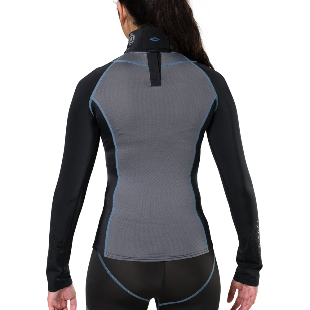 Shock Doctor Girl's/Women's Ultra Compression Hockey Long Sleeve Shirt With Integrated Neck Guard - Black - On Model - Back View