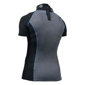 Shock Doctor Women's Ultra Compression Short Sleeve Hockey Shirt with Integrated Neck Guard -Black - On Model - Three Quarter Back View