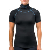 Shock Doctor Women's Ultra Compression Short Sleeve Hockey Shirt with Integrated Neck Guard -  Black - On Model - Front View