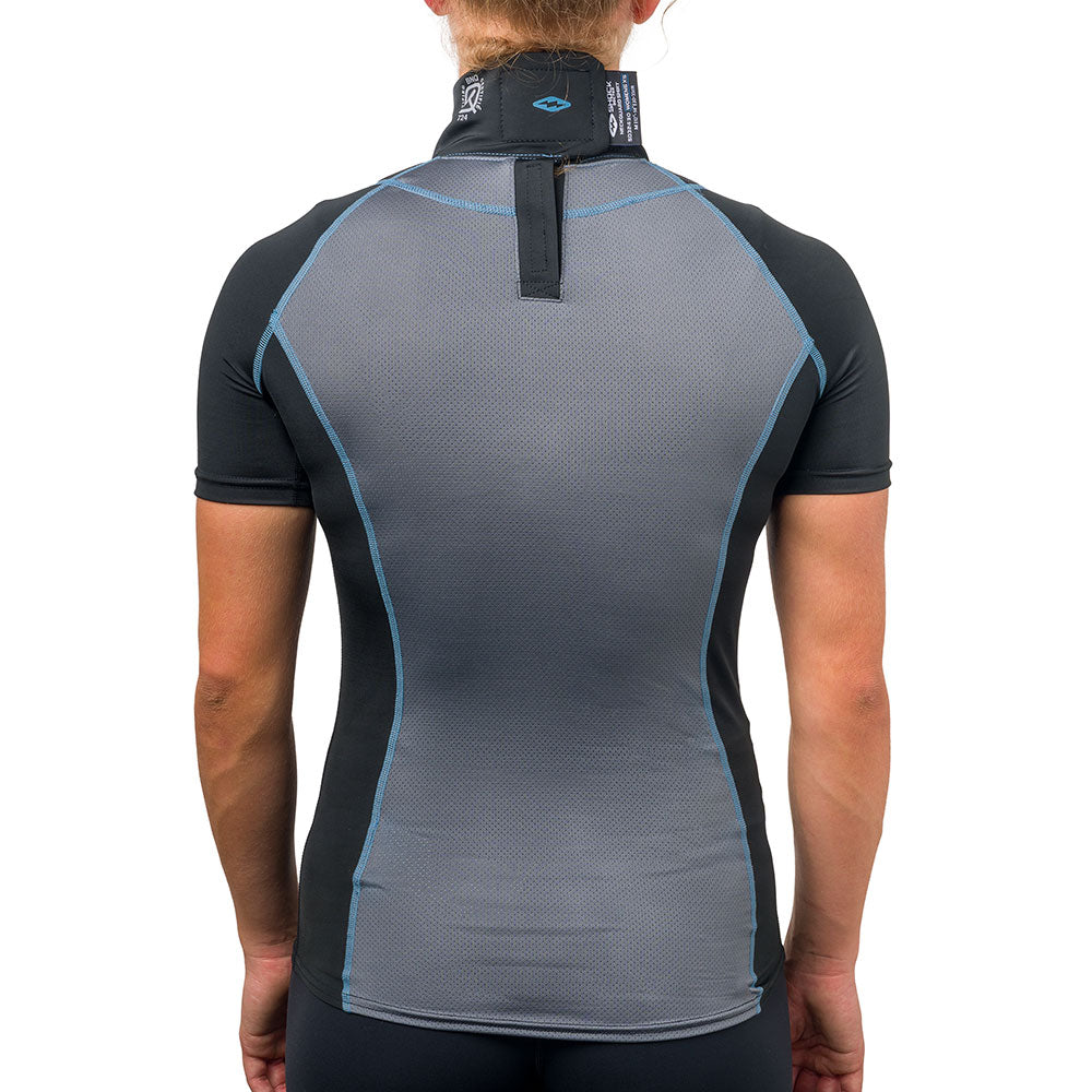 Shock Doctor Women's Ultra Compression Short Sleeve Hockey Shirt with Integrated Neck Guard - Black - On Model - Back View