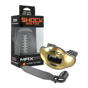 Shock Doctor Chrome Solid Max AirFlow Football Mouthguard - Gold - Front View Shown with Tether and Packaging