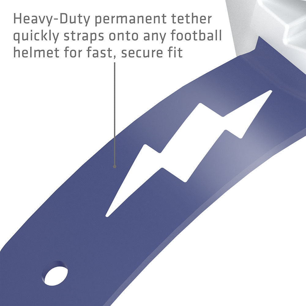 Shock Doctor Thunder Bolt Lip Guard - White/Navy - Heavy-Duty permanent tether quickly straps onto any football helmet for fast, secure fit