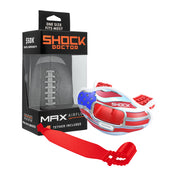 Shock Doctor Chrome 3D Stars & Stripes Max AirFlow Football Mouthguard - Front View Shown with Tether and Packaging