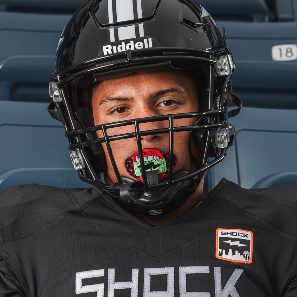 Tackle Football Athlete Wearing Shock Doctor Bolt Money Mouth Lux Lip Guard
