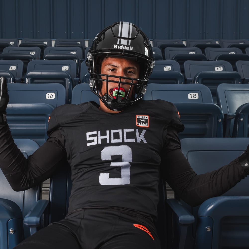 Tackle Football Athlete Wearing Shock Doctor Bolt Money Mouth Lux Lip Guard