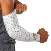 Shock Doctor White/Gold Lux Showtime Compression Arm Sleeve - On Model - Outer Arm Detail View