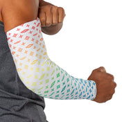 Shock Doctor White/Multi-Color Showtime Compression Arm Sleeve - On Model - Outer Arm Detail View