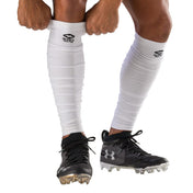 Shock Doctor Showtime Scrunch Leg Sleeves - White - On Model - Fitting Leg Sleeve Over Calf