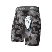 Adult Black Camo Core Compression Short with Protective Bio-Flex Athletic Cup - Front View