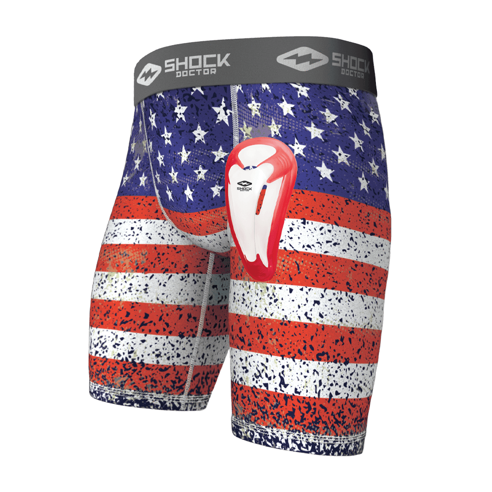 Youth Boys American Flag Core Compression Short with Bio-Flex Cup - Front View