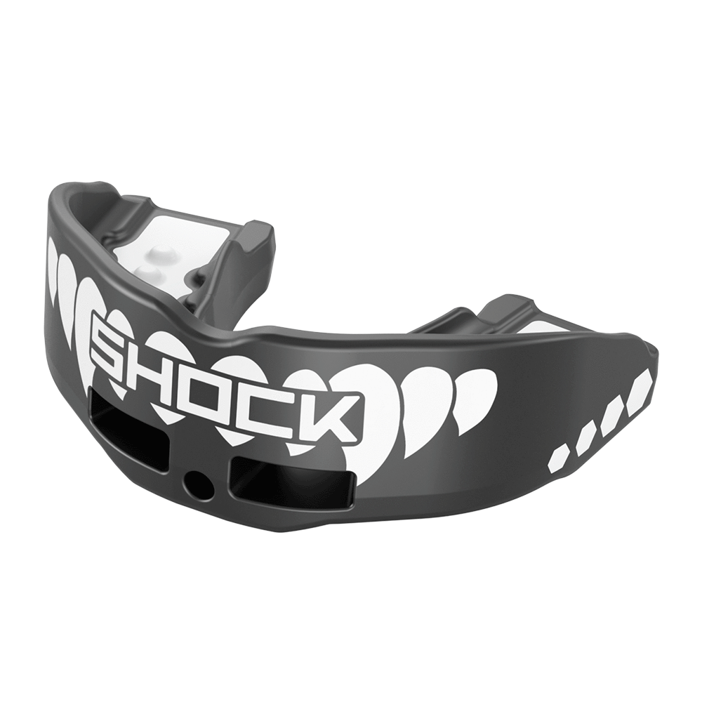 Shock Doctor Insta-Fit Printed Black-White Fang Youth Mouthguard - Front Angle View