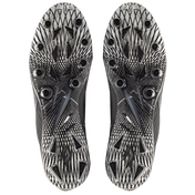 Phenom Elite Quantum Speed 2.0 football cleats in black, bottom view of the TPU traction plate and multidirectional stud pattern