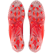 Phenom Elite Quantum Speed 2.0 football cleats in red, bottom view of the TPU traction plate and multidirectional stud pattern