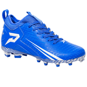 Phenom Elite Quantum Speed 2.0 football cleat in royal blue, front three-quarter view of the toe, laces, and white P logo on the heel