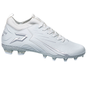 Phenom Elite Quantum Speed 2.0 football cleat in white, side profile with white P logo, speed stripes, and molded studs