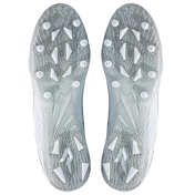 Phenom Elite Quantum Speed 2.0 football cleats in white, bottom view of the TPU traction plate and multidirectional stud pattern