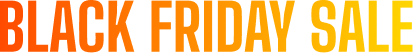 Black Friday sale text in orange and yellow on a white background