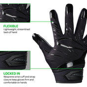 FLEXIBLE - Lightweight, streamlined back of hand;

LOCKED IN - Neoprene wrist cuff and strap closure keep gloves firm and comfortable on hands