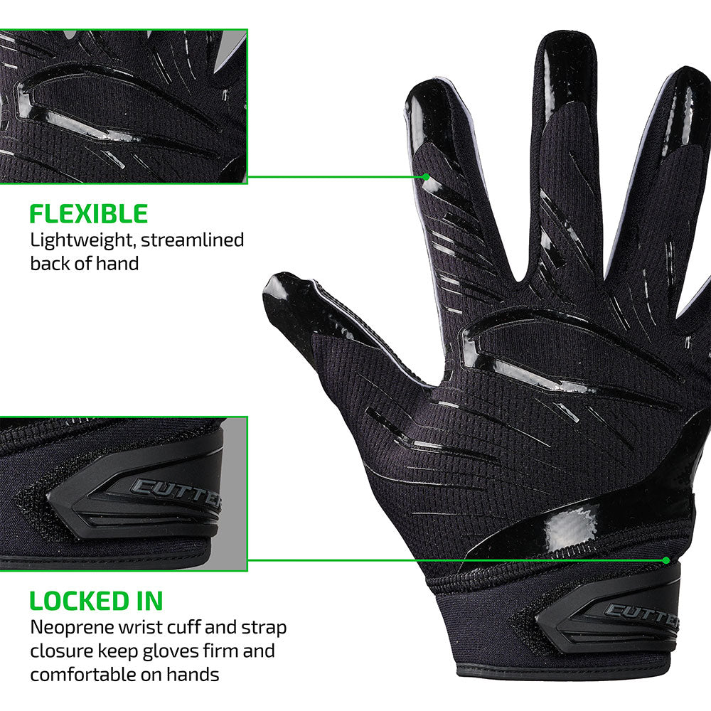 wide receiver handschuhe Cutters Adult Game Day Pro Receiver Gloves, Solid Black / XXL