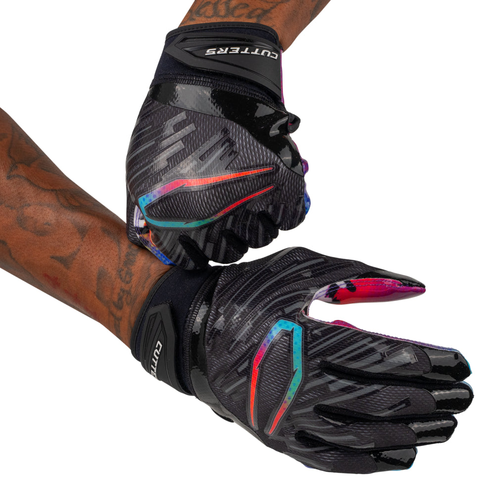 Cutters Sports Game Day Pro LE Receiver Football Gloves - Multi Color Face - Football Player Tightening Straps for Better Fit