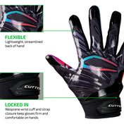 FLEXIBLE - Lightweight, streamlined back of hand;

LOCKED IN - Neoprene wrist cuff and strap closure keep gloves firm and comfortable on hands