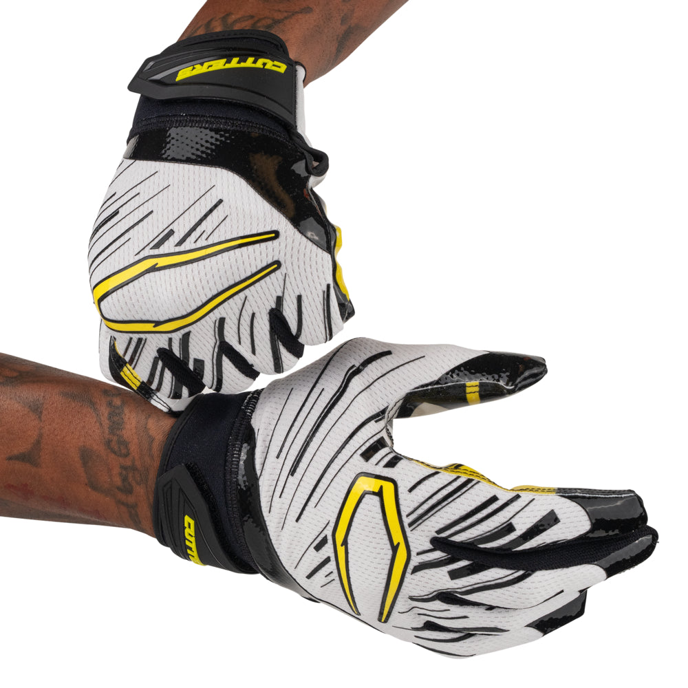 Cutters Sports Game Day Pro LE Receiver Football Gloves - Smile - Football Player Tightening Straps for Better Fit