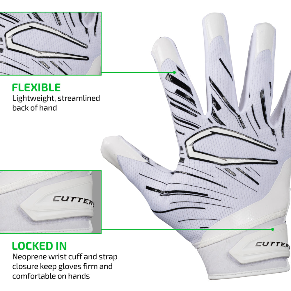 FLEXIBLE - Lightweight, streamlined back of hand;

LOCKED IN - Neoprene wrist cuff and strap closure keep gloves firm and comfortable on hands