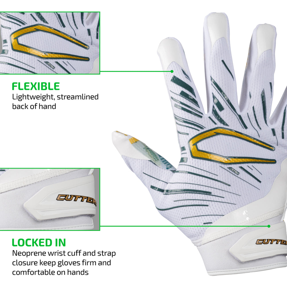 FLEXIBLE - Lightweight, streamlined back of hand;

LOCKED IN - Neoprene wrist cuff and strap closure keep gloves firm and comfortable on hands