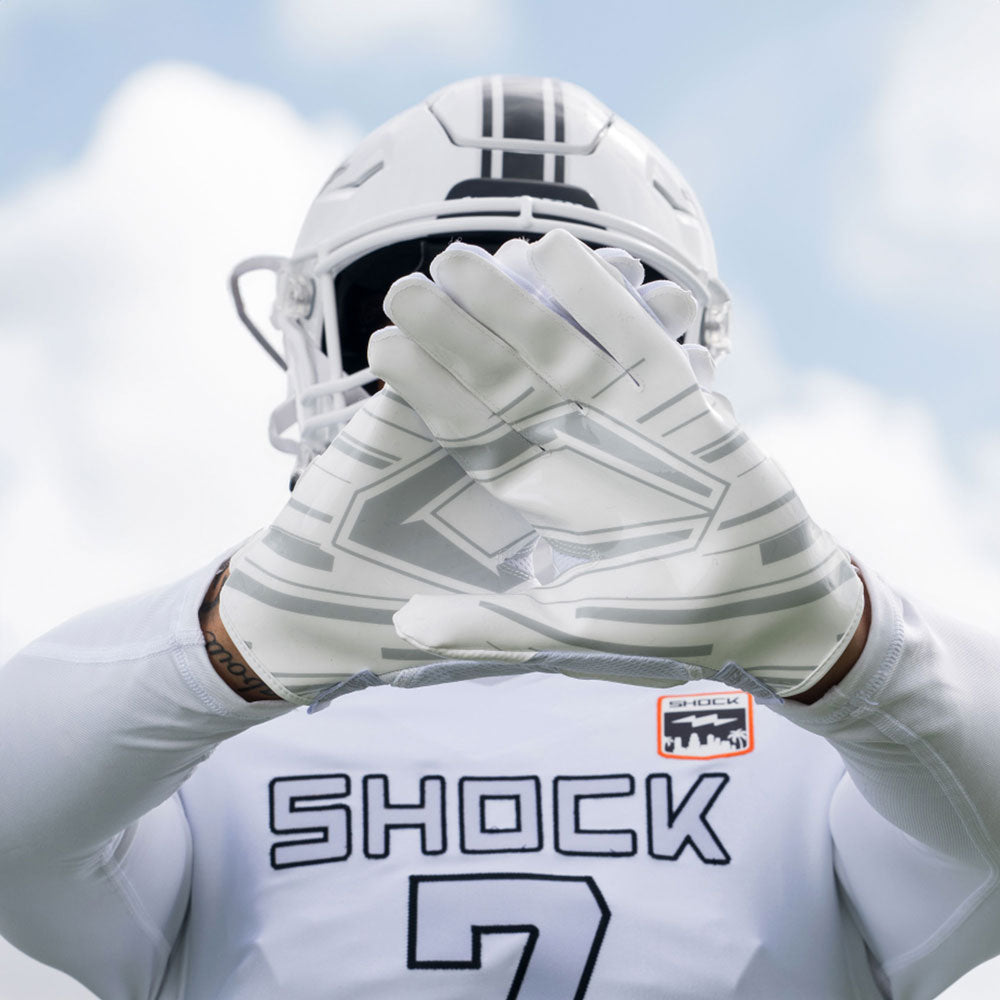 Athlete Wearing Cutters Game Day Pro Solid White Receiver Gloves