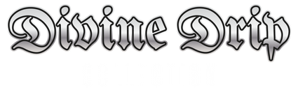 Decorative text 'Divine Drip Collection' with a silver and black color scheme on a white background.