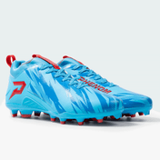 Kool-Aid Mixed Berry Quantum Speed cleats by Phenom Elite, light blue pair with red P logo and red PHENOM lettering
