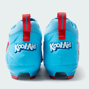 Kool-Aid Mixed Berry cleats by Phenom Elite, heel view with Kool-Aid logo and red PHENOM pull tabs