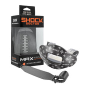Shock Doctor Black Lux AirFlow Football Mouthguard - Front Angle View Shown with Tether and Packaging