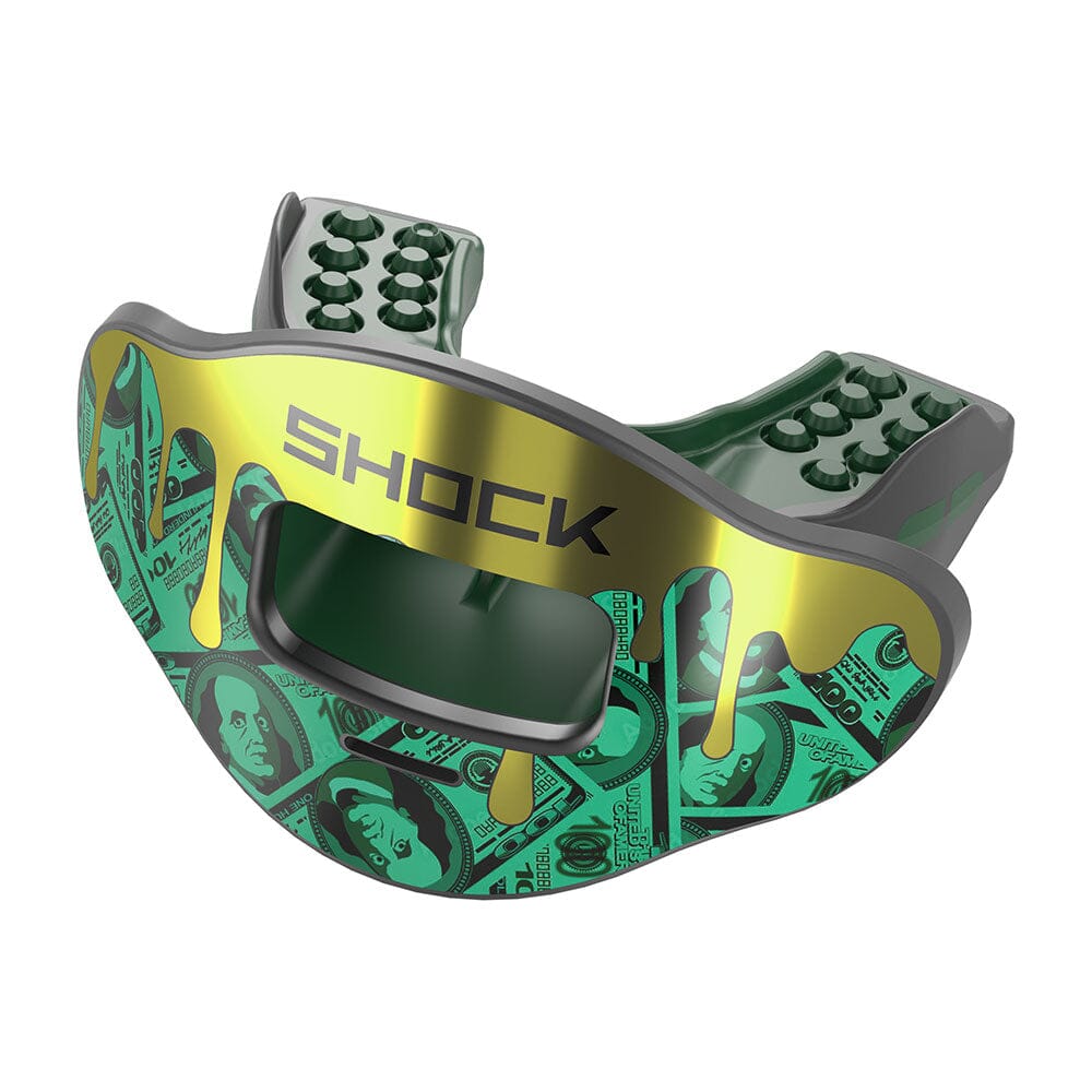 Shock Doctor Chrome Money Gold Drip Max AirFlow Football Mouthguard - Side View