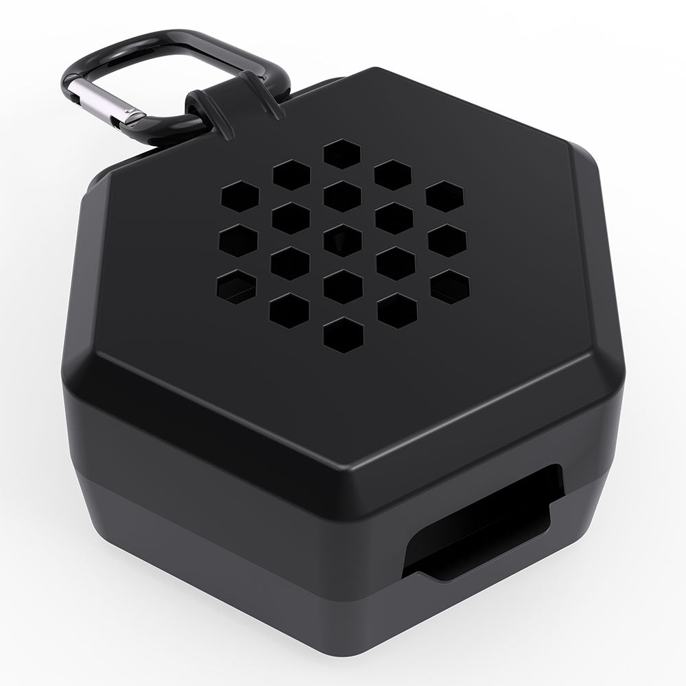 Shock Doctor Showtime Mouthguard Case in black, back view showing hexagonal ventilation holes
