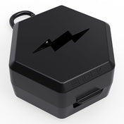 Shock Doctor Showtime Mouthguard Case in black, hexagonal ventilated case with carabiner clip, angled view