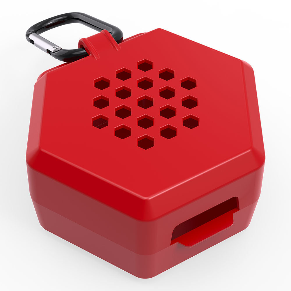 Shock Doctor Showtime Mouthguard Case in red, back view showing hexagonal ventilation holes