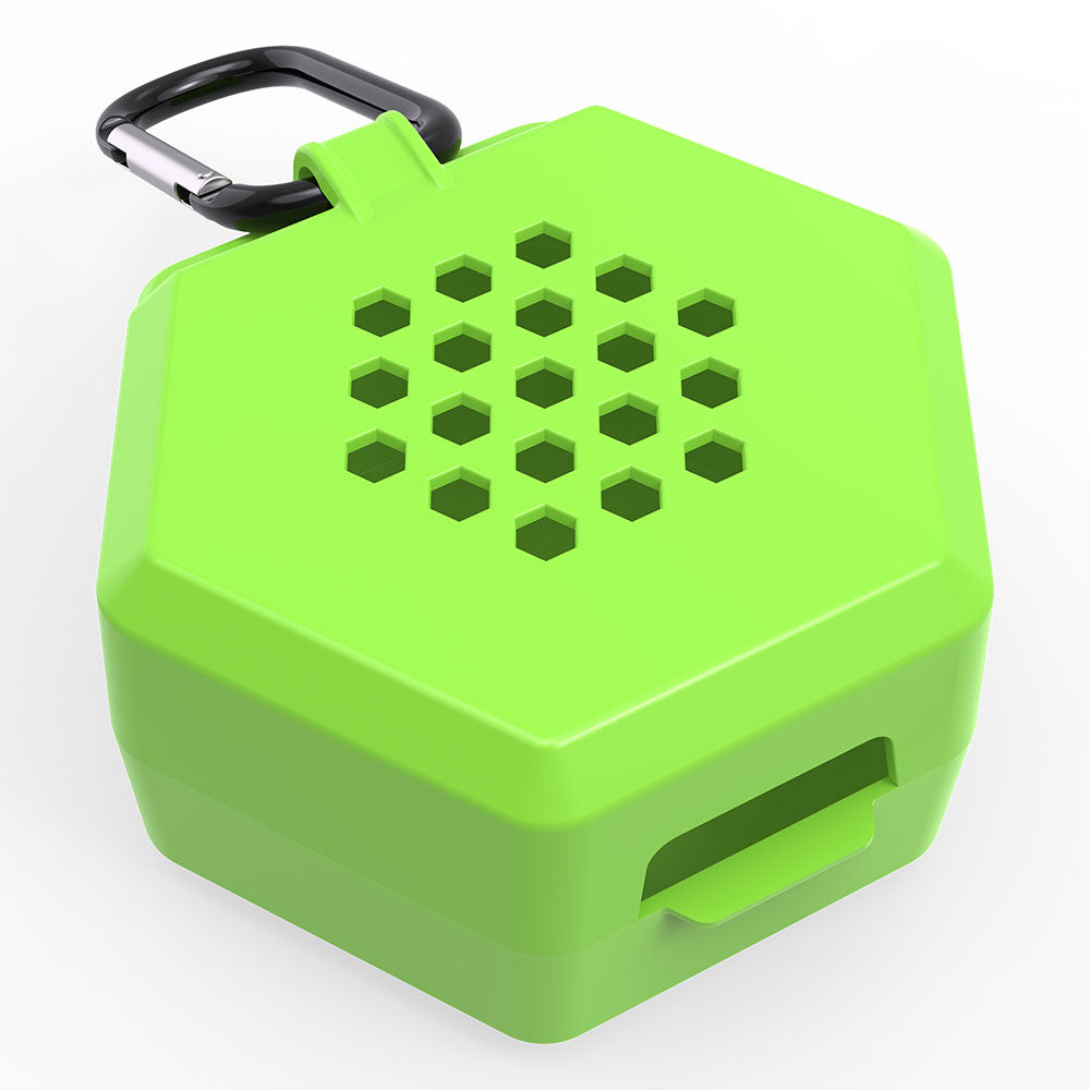 Shock Doctor Showtime Mouthguard Case in shock green, back view showing hexagonal ventilation holes